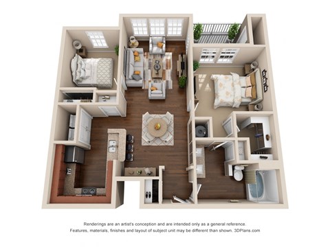 Floor plan for 2 beds, 1 bath, 1127 sqft